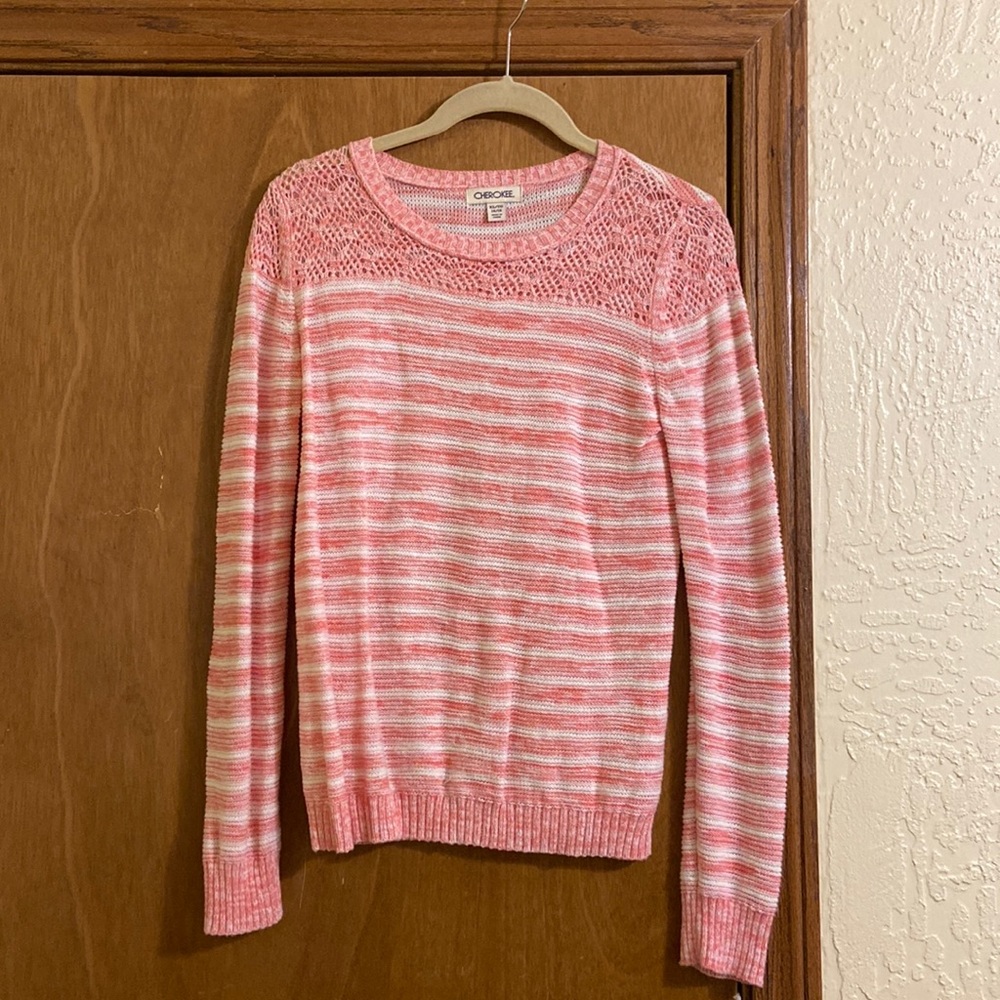 Pink and white lace sweater